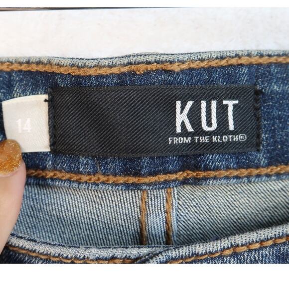 Kut From the Kloth High Rise Straight Leg Pink Side Stripe Dark Wash Size 14 - Picture 2 of 5